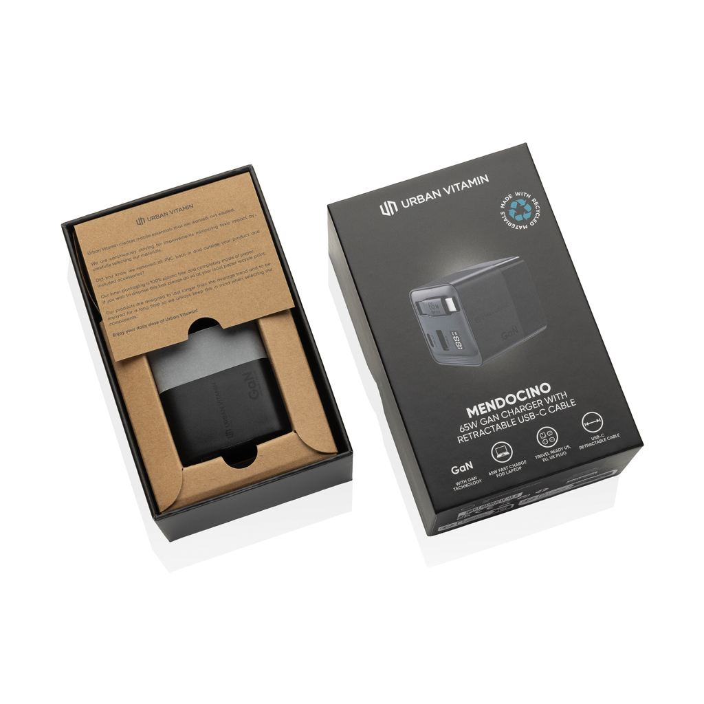 Cargador GaN Mendocino con cable retráctil Urban Vitamin 65W - Imagen 3