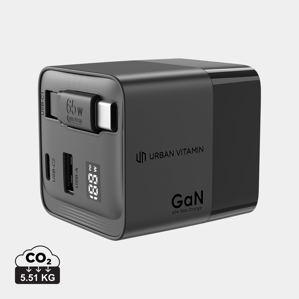 Cargador GaN Mendocino con cable retráctil Urban Vitamin 65W