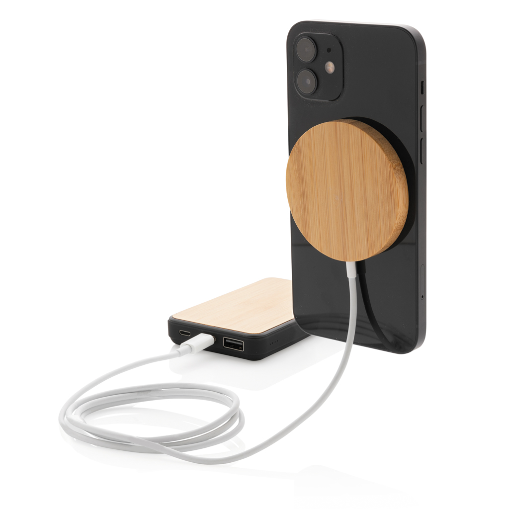 Cargador inalámbrico magnético de bambú de 10W - Imagen 4