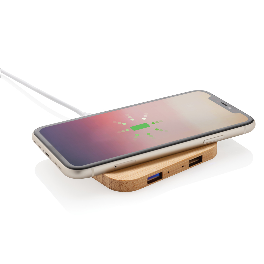 Cargador inalámbrico 5W de bambú con USB - Imagen 2