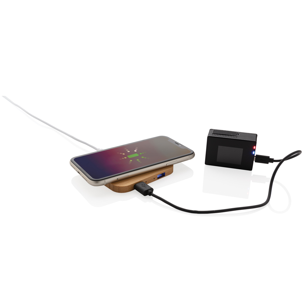 Cargador inalámbrico 5W de bambú con USB - Imagen 3