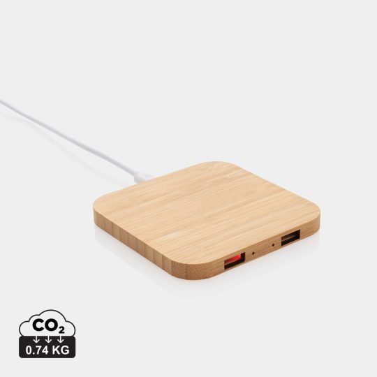 Cargador inalámbrico 5W de bambú con USB