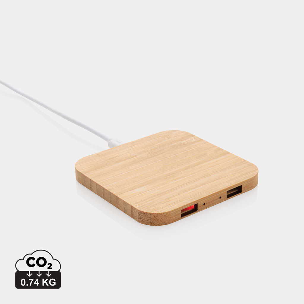 Cargador inalámbrico 5W de bambú con USB