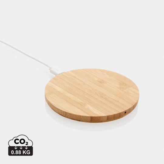 Cargador inalámbrico redondo de 5W de bambú