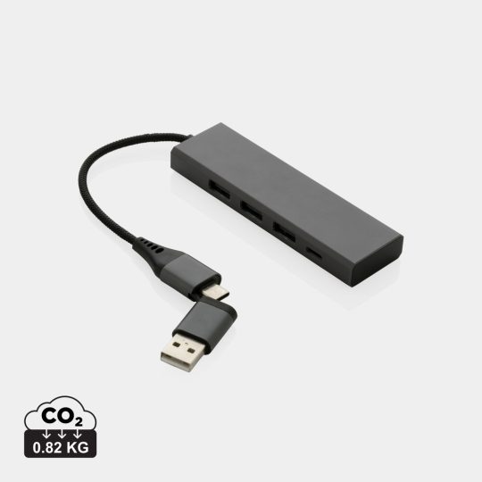 Hub Terra de aluminio reciclado  RCS con 3 puertos USB