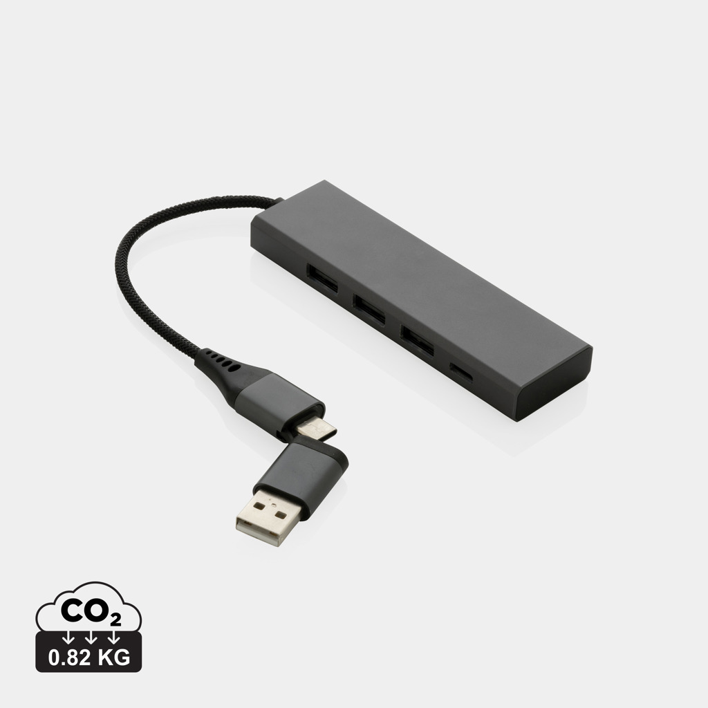 Hub Terra de aluminio reciclado RCS con 3 puertos USB