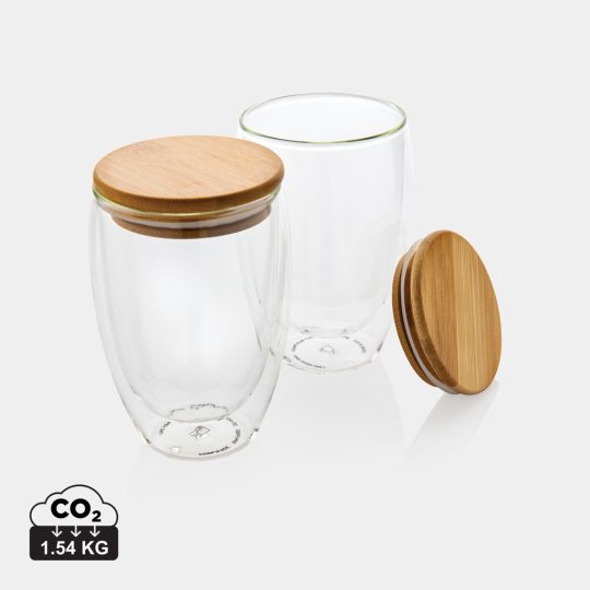 Vidrio de borosilicato de doble pared con tapa de bambú 250m