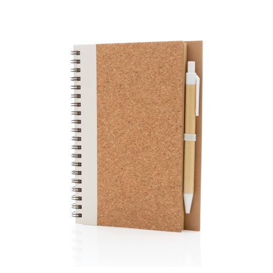 Libreta espiral de corcho con bolígrafo