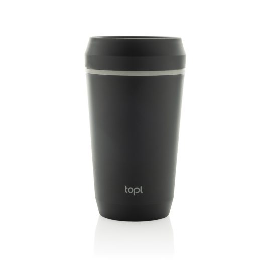 Vaso de plástico reciclado Topl To Go con tapa patentada 360