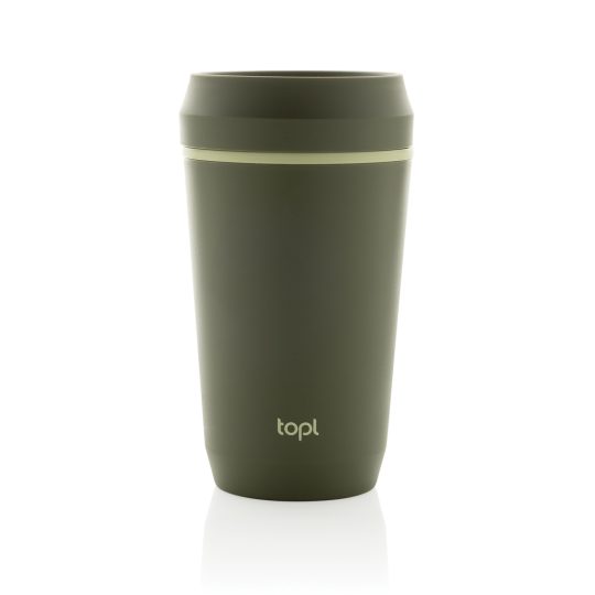 Vaso de plástico reciclado Topl To Go con tapa patentada 360