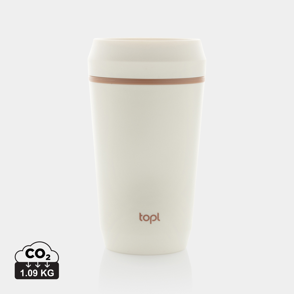Vaso de plástico reciclado Topl To Go con tapa patentada 360