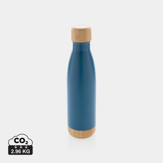 Botella acero inoxidable al vacío con tapa y fondo de bambú